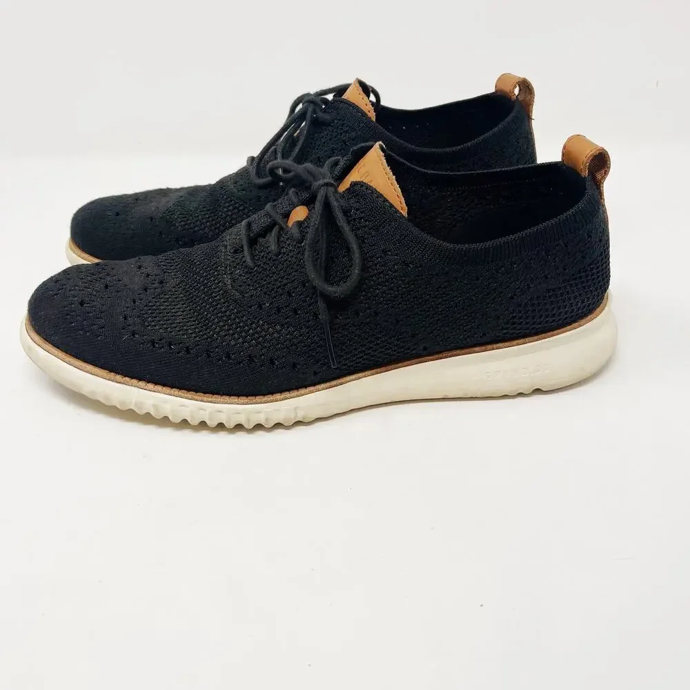 Cole Haan Mens 10 Black 2.Zerogrand Stitchlite Wingtip Oxford Shoes Knit GrandOS